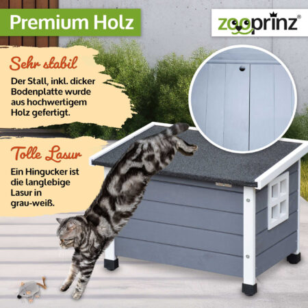 Elegantes Katzenhaus Fontana in Grau-Weiß für den Außenbereich.