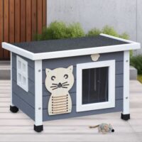 Elegantes Katzenhaus Fontana in Grau-Weiß für den Außenbereich.