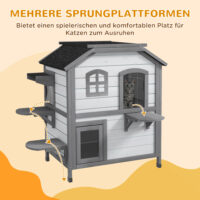Weisses Outdoor-Katzenhaus aus Holz, Masse 78x55.5x91cm, bietet Schutz und Komfort im Freien.
