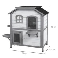 Weisses Outdoor-Katzenhaus aus Holz, Masse 78x55.5x91cm, bietet Schutz und Komfort im Freien.