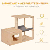 Naturfarbenes Katzenhaus aus Tannenholz, Masse 70x35x60cm, ein charmantes und gemütliches Heim für Ihre Katze.