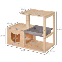 Naturfarbenes Katzenhaus aus Tannenholz, Masse 70x35x60cm, ein charmantes und gemütliches Heim für Ihre Katze.