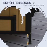 Gelbes winterfestes Katzenhaus aus Tannenholz, Masse 96x65x85.5cm, ideal für den ganzjährigen Einsatz im Garten.