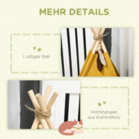 Gelbes Katzenhaus im Tipi-Zelt-Design, rutschfest, mit Kissen und Spielball, bietet einen gemütlichen und verspielten Rückzugsort.