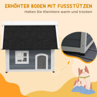 Graues wetterfestes Katzenhaus aus Holz, Masse 77x57.5x68cm, ideal für den Einsatz im Garten oder auf dem Balkon.
