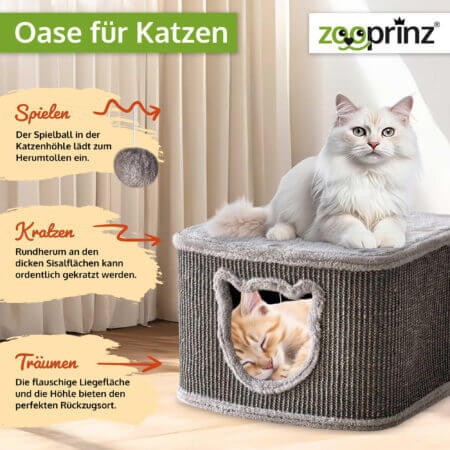 Katzenhöhle CosyCave Beige robust mit Sisal und Plüsch