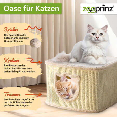 Katzenhöhle CosyCave Beige robust mit Sisal und Plüsch