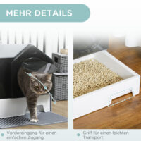 Weiss-graues Katzenklo mit Bodenwanne, Filter und Schaufel, für eine saubere und geruchsfreie Katzentoilette.