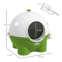 Grün-weisses Katzenklo mit Deckel, ideal für den Innenbereich, sorgt für hygienische Sauberkeit.