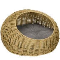 Katzenhöhle rund mit waschbarem Kissen Kunst-Rattan hellbraun