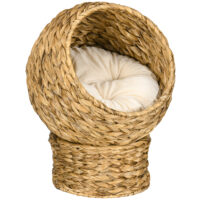 Brauner Katzenkorb mit Kissen, Masse 42x33x52cm, ein gemütlicher und praktischer Schlafplatz für Katzen.