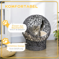 Violett-cremeweisser Katzenkorb mit Kissen, stilvoll und gemütlich, bietet Ihrer Katze einen komfortablen Schlafplatz.