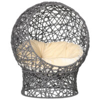 Violett-cremeweisser Katzenkorb mit Kissen, stilvoll und gemütlich, bietet Ihrer Katze einen komfortablen Schlafplatz.