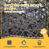 Violett-cremeweisser Katzenkorb mit Kissen, stilvoll und gemütlich, bietet Ihrer Katze einen komfortablen Schlafplatz.