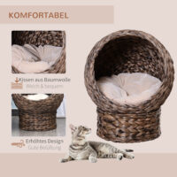 Dunkelbrauner Katzenkorb aus Rattan, gemütlich, stilvoll und robust, ein perfekter Schlafplatz für Katzen.
