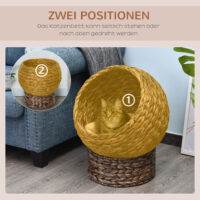 Dunkelbrauner Katzenkorb aus Rattan, gemütlich, stilvoll und robust, ein perfekter Schlafplatz für Katzen.