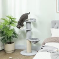 Katzenkratzbaum mehrstufig mit Sisal und Spielball hellgrau