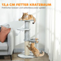 Katzenkratzbaum mehrstufig mit Sisal und Spielball hellgrau