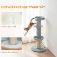 Katzenkratzbaum mehrstufig mit Sisal und Spielball hellgrau