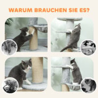 Katzenkratzbaum mehrstufig mit Sisal und Spielball hellgrau