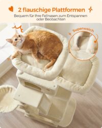 XXL Katzenkratzbaum 206cm Beige mit Hängematte und Plattformen.