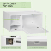 Weisser praktischer und stilvoller Katzenschrank mit Magnettür, verbirgt die Katzentoilette diskret.