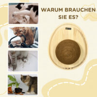 Naturfarbenes 2-in-1 Katzenspielzeug mit Kratzbrett und Kugelbahn.