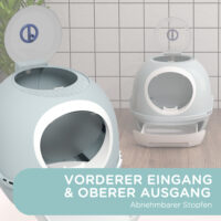 Blaue Katzentoilette mit praktischem Dachfenster, für einfache Reinigung und Belüftung.