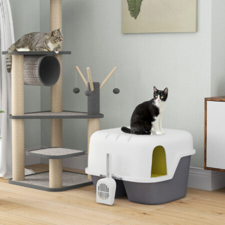 Cremeweisse Katzentoilette mit Deckel und Sieb, für Katzen bis 3.5kg.