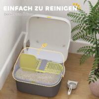 Cremeweisse Katzentoilette mit Deckel und Sieb, für Katzen bis 3.5kg.