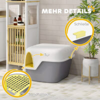 Cremeweisse Katzentoilette mit Deckel und Sieb, für Katzen bis 3.5kg.