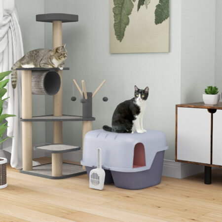 Violette Katzentoilette mit Deckel und Sieb, für Katzen bis 3.5kg.