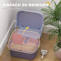 Violette Katzentoilette mit Deckel und Sieb, für Katzen bis 3.5kg.