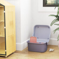 Violette Katzentoilette mit Deckel und Sieb, für Katzen bis 3.5kg.