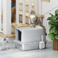 Katzentoilette mit Filter und Schaufel für Katzen aus Edelstahl