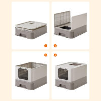 Graue geschlossene Katzentoilette, verhindert Geruchsbildung.