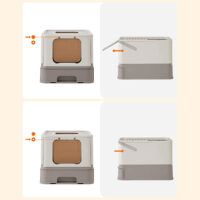 Graue geschlossene Katzentoilette, verhindert Geruchsbildung.