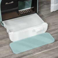 Grüne Katzentoilette mit Haube, für Katzen bis 5kg, reduziert Gerüche und Streuverteilung.