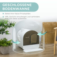 Weisse Katzentoilette mit Haube und integrierter Matte, für Katzen bis 5kg, sorgt für Sauberkeit und Komfort.