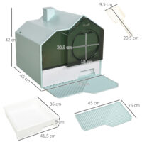 Hellblaue Haubentoilette für Katzen bis 5kg, Masse 47x45x42cm, bietet Privatsphäre und Hygiene.