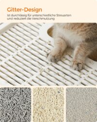 Geschlossene Katzentoilette Beige mit Filter gegen Gerüche.