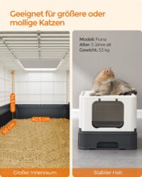 Geschlossene Katzentoilette Beige mit Filter gegen Gerüche.