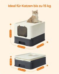 Geschlossene Katzentoilette Beige mit Filter gegen Gerüche.