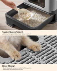 Katzentoilette mit Haube in Anthrazit für Sauberkeit und Geruchskontrolle.