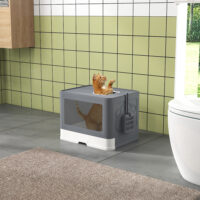 Graue Katzentoilette aus Kunststoff, 48.5x38x36.5cm gross, für Katzen bis 4kg.