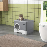 Graue Katzentoilette aus Kunststoff, 52x41x38.5cm gross, für Katzen bis 4kg.