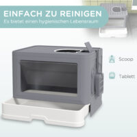 Graue Katzentoilette aus Kunststoff, 48.5x38x36.5cm gross, für Katzen bis 4kg.