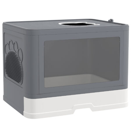 Graue Katzentoilette aus Kunststoff, 48.5x38x36.5cm gross, für Katzen bis 4kg.