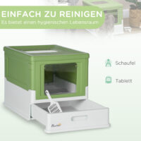 Graue Katzentoilette mit Schaufel, Masse 47.5x35.5x36.7cm, für einfache und hygienische Reinigung.