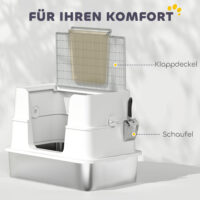 Katzentoilette XL mit Schaufel aus Edelstahl hellgrau